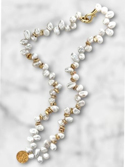 Keshi Baroque Pearl Golden Crest Necklace