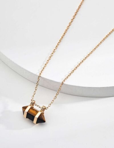 Tiger Eye Pendant Necklace Sleek prism-shaped