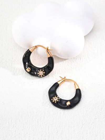 🖤🌟Noir Chic — Black Enamel & Zircon Earrings