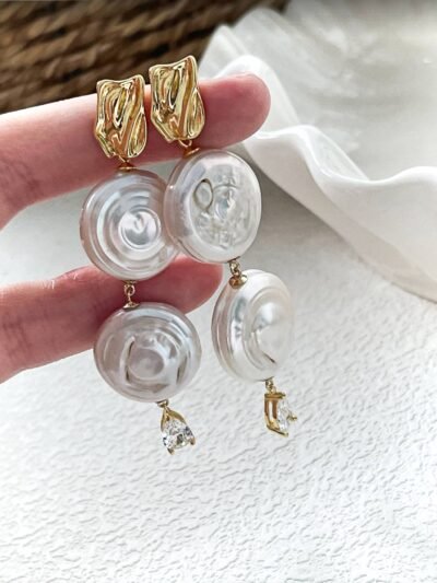 Roman Holiday Double Disc Baroque Pearl Earrings