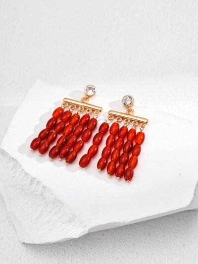 🍷💃Crimson Cascade — Minimalist Red Agate Earrings
