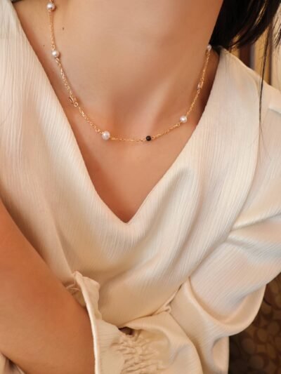 Whispers of the Sea — Black Onyx & Pearl Necklace🌊💫