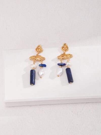 💙🌌 Celestial Lapis — Lapis Lazuli & Pearl Earrings