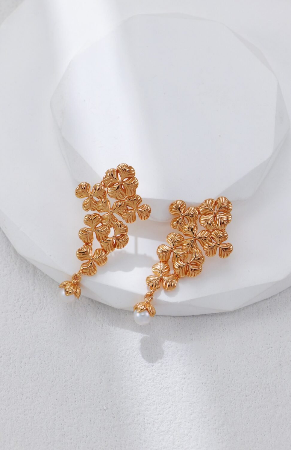 vintage gold finishes flourish bloom pearl earrings