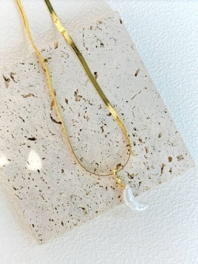 crescent moon shaped baroque pearl necklace, 18k gold plated on sterling silver