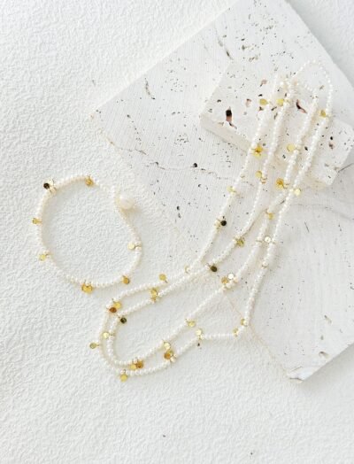 Sunlit Coins Pearl Necklace & Bracelet Set